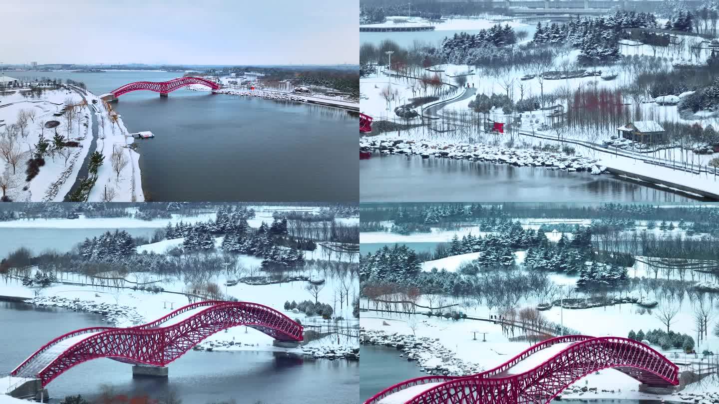 上合示范区如意湖海鸥桥雪景