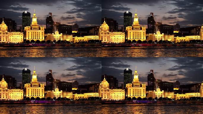傍晚日落后的上海浦西外滩万国建筑