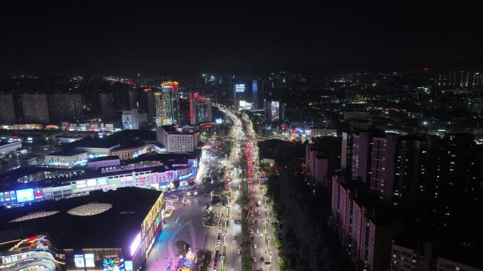 东莞市大朗镇夜景航拍城镇商场商城繁华夜晚