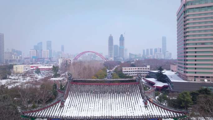 武汉晴川阁铁门关景区航拍雪景