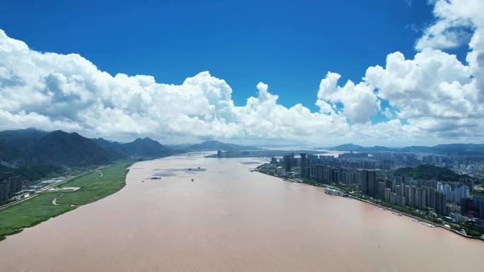 浙江温州瓯江风光航拍