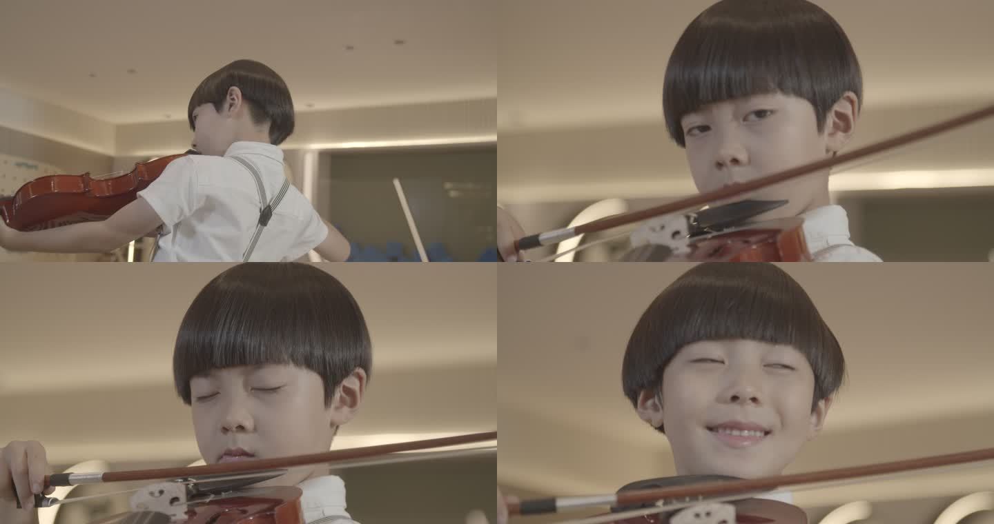 男孩拉小提琴别墅演奏儿童艺术
