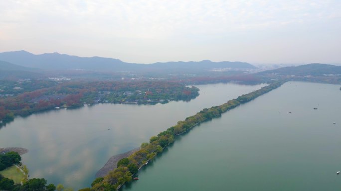 杭州西湖景区苏堤三潭印月小瀛洲航拍