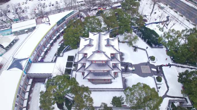 武汉龙王阁景区航拍雪景