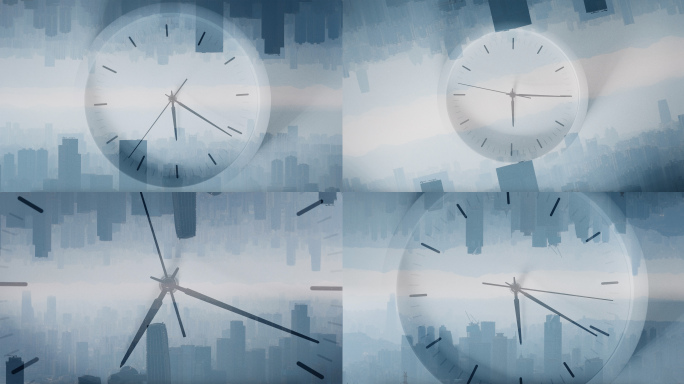 4k城市地产时钟时间流逝抽象概念意境