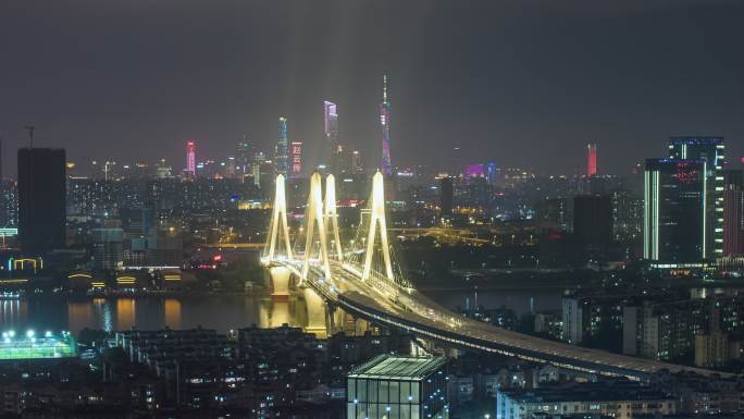 【商用4K】航拍广州洛溪大桥夜景延时