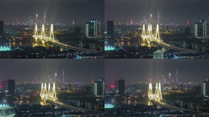 【商用4K】航拍广州洛溪大桥夜景延时