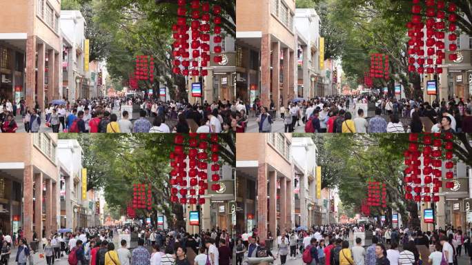 4K实拍，广州北京路商业步行街逛街市民。