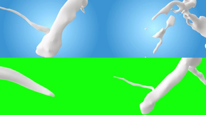 牛奶流体流动和飞溅，3D动画，绿屏