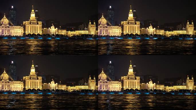 上海外滩万国建筑群的夜景和黄浦江