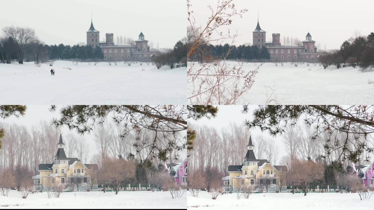 冬天的哈尔滨伏尔加庄园+横道河子雪景4K