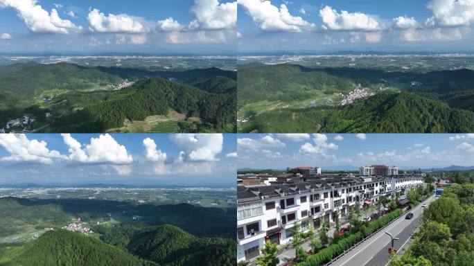 皖南山村航拍徽派建筑茶园