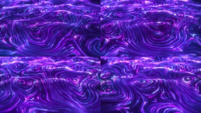 紫色发光粒子线条流动舞台光线背景