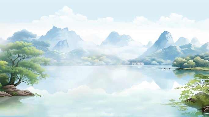 中国风舞台背景湖光山色