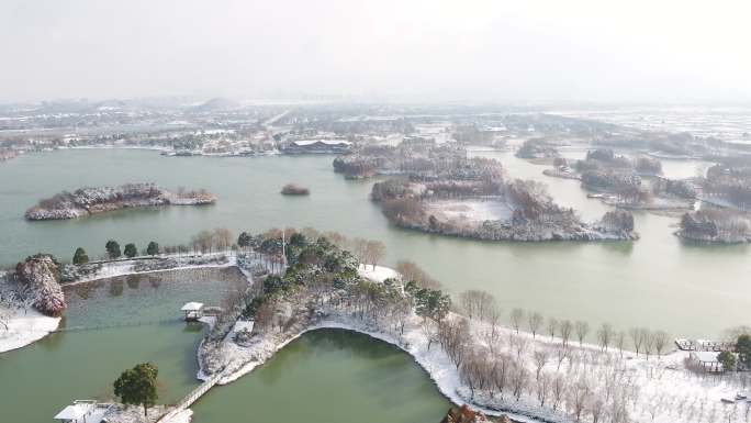 苏州太湖湿地雪景航拍视频