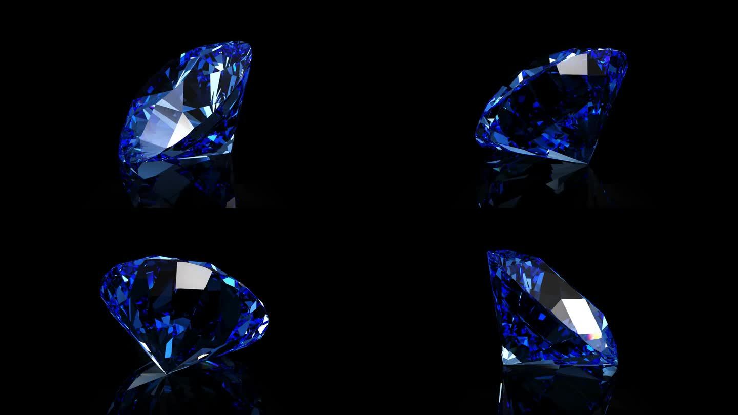闪亮的蓝色蓝宝石在黑色背景上旋转。循环动画，4k