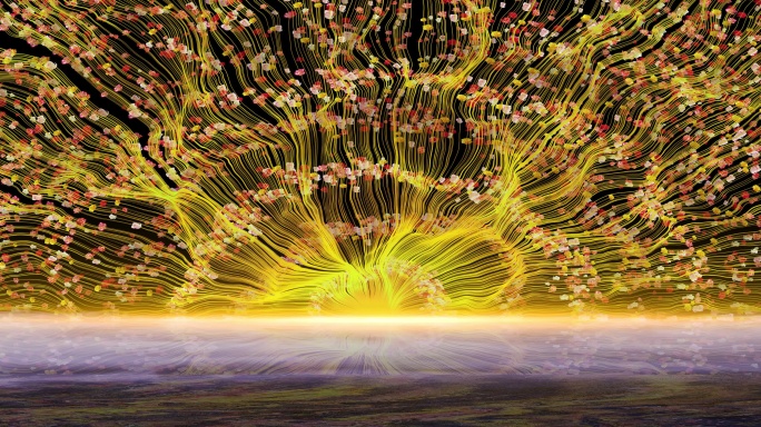 8K全息大屏放射粒子线条发散粒子花朵循环