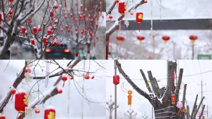 下雪天春节街景