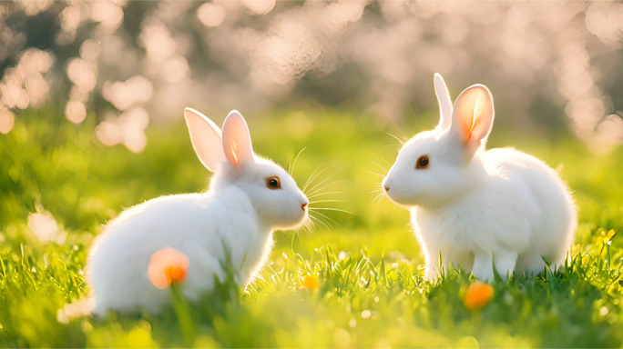 小兔子 小白兔 春天 森林野外溪流野花