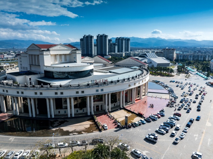 航拍红河大剧院延时摄影