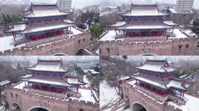 武汉晴川阁铁门关景区航拍雪景