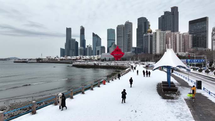 青岛五四广场雪景航拍