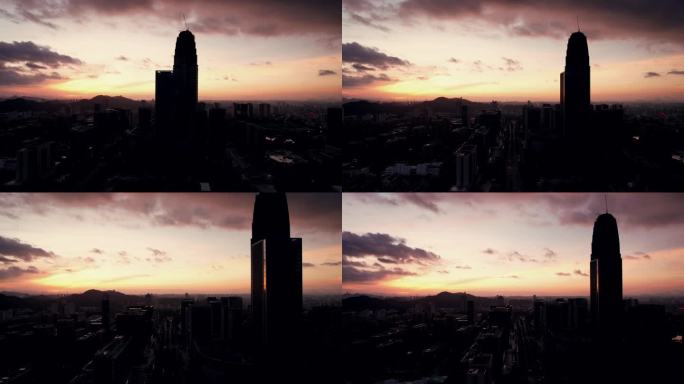 台州城市高楼清晨彩霞航拍