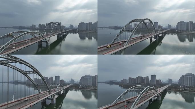 航拍江西省吉安市横跨赣江两岸的吉安大桥