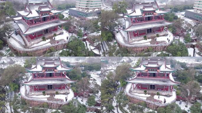 武汉晴川阁景区航拍雪景