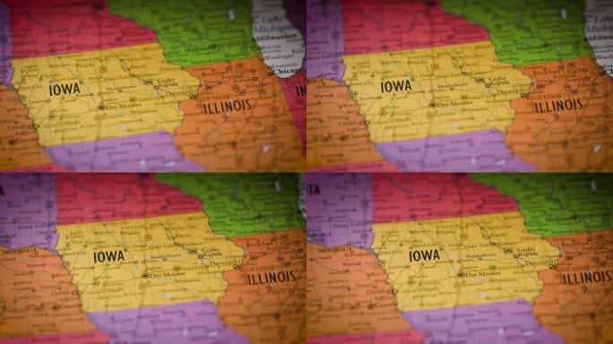 美国州地图彩色等高线爱荷华州IA