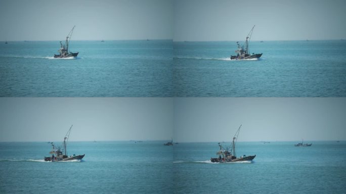 渔船行驶捕鱼打捞
