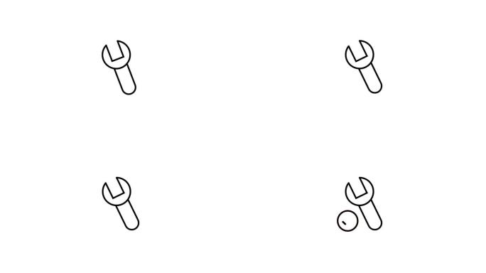 简单的线条绘制的扳手刻度图标动画在白色背景上。