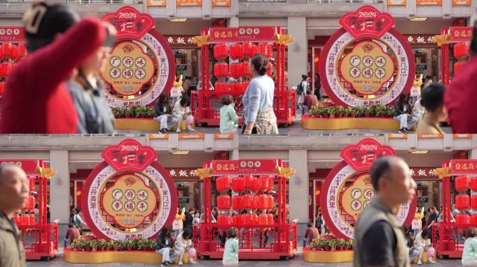 4K实拍，羊城广州北京路花店前逛街的市民
