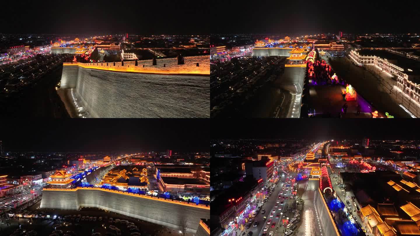 航拍山西忻州古城夜景