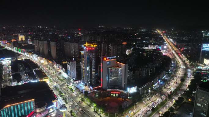 东莞市大朗镇夜景航拍城镇商场商城繁华夜晚