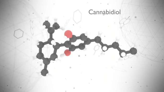 大麻二酚或CBD分子结构化学式。未来科学背景。药理学的概念