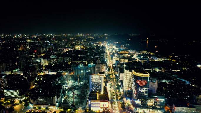 浙江杭州延安路夜景航拍