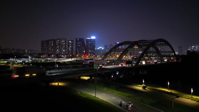 金融岛 环球中心 湖面 桥 夜景