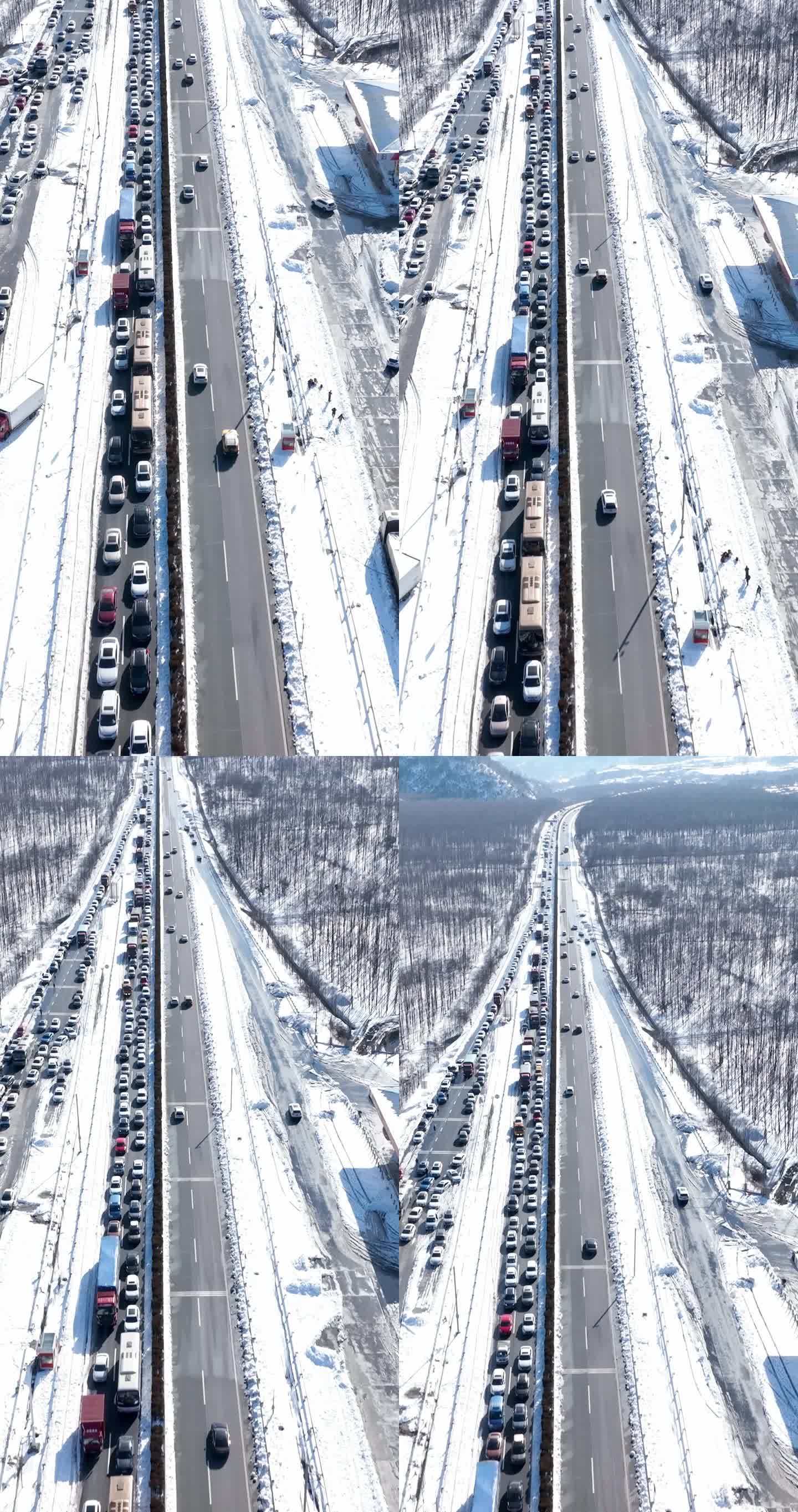 大雪极端天气造成高速公路堵车交通拥堵