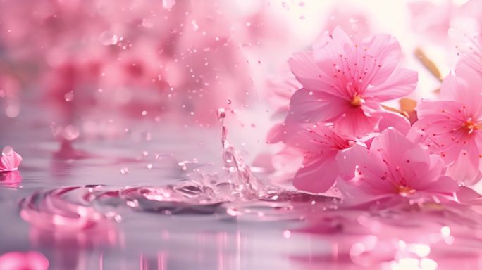 春季水中粉色樱花