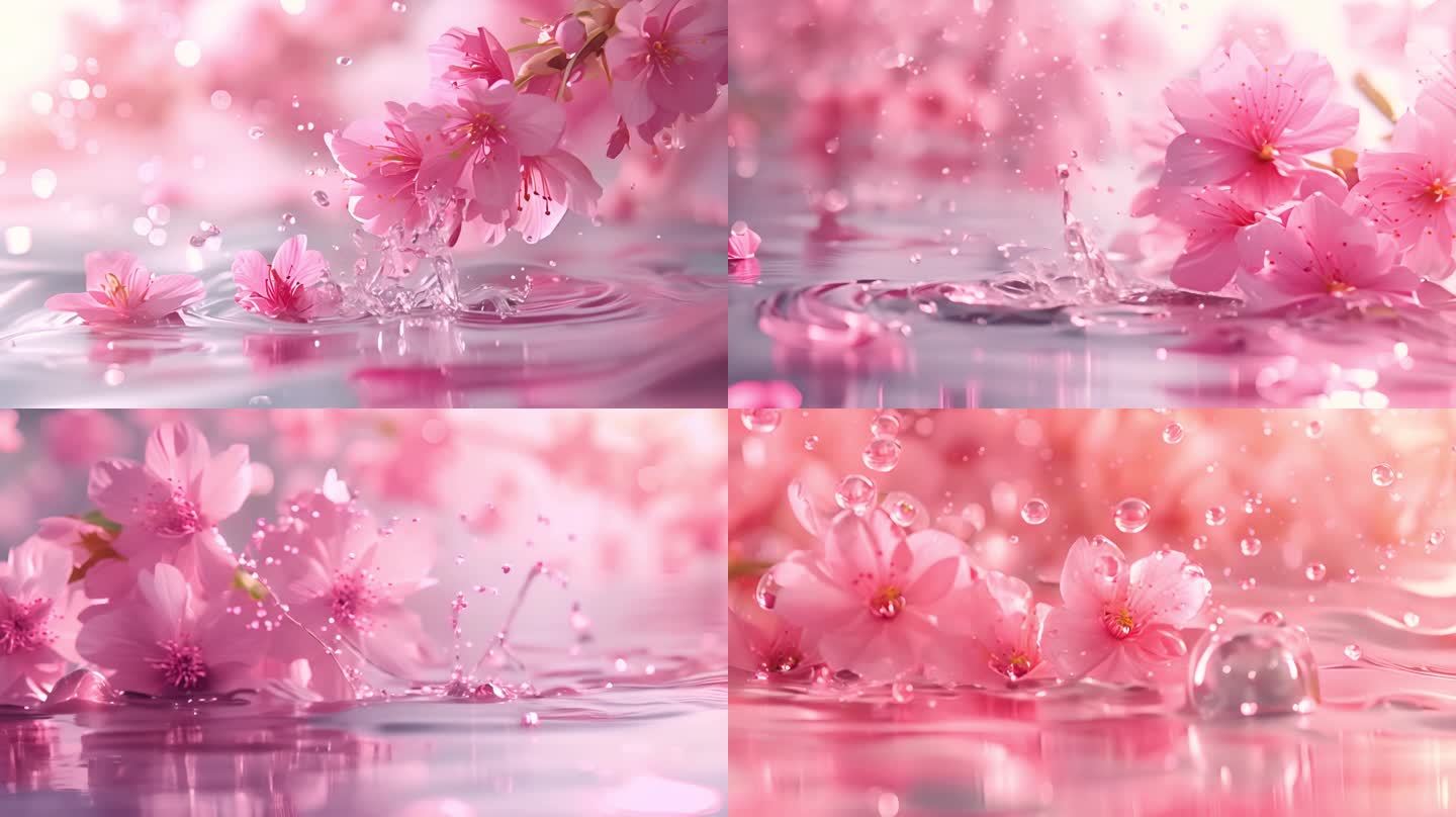 春季水中粉色樱花