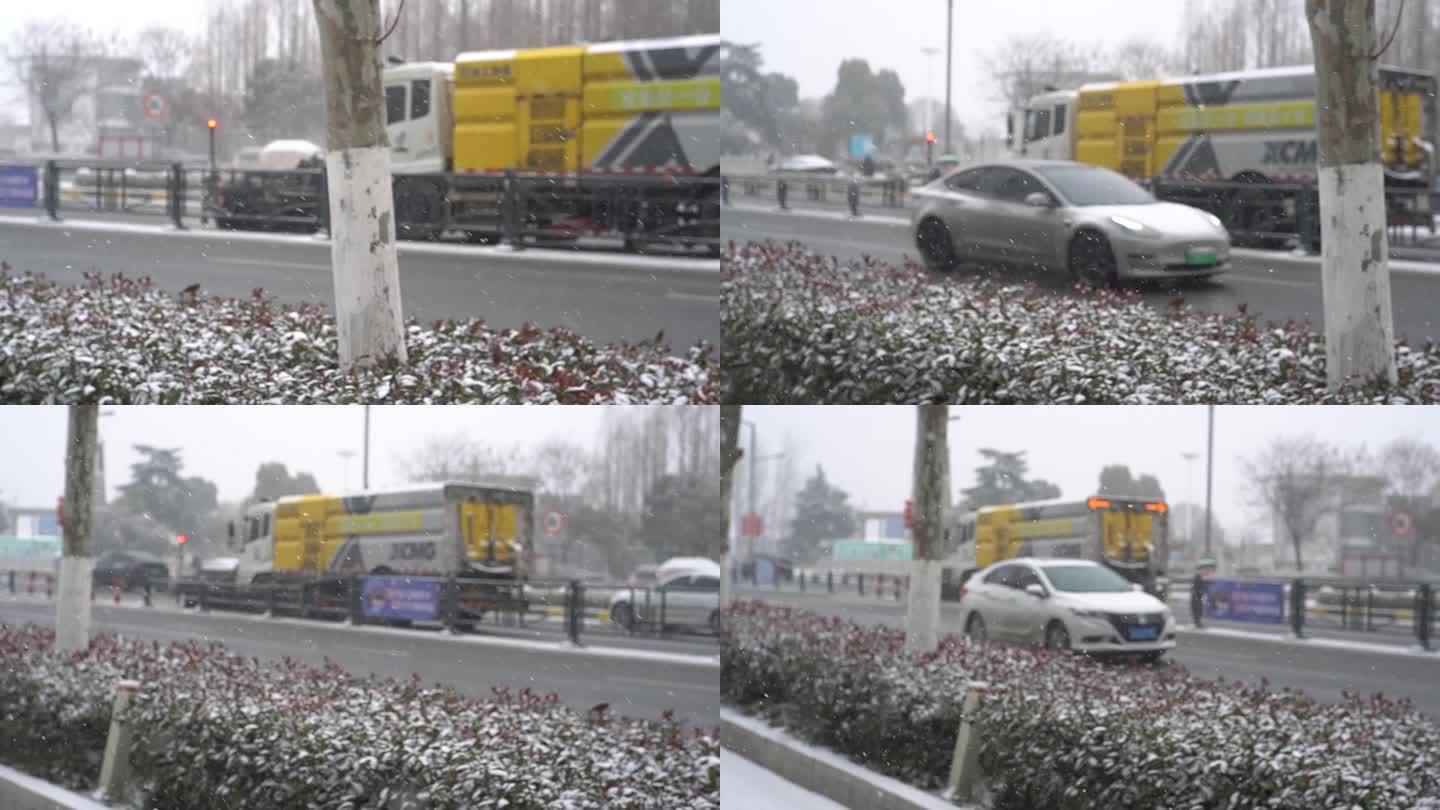 冬天下雪雪景小雪中雪大雪雪花飘落舞台背景