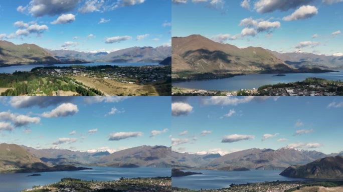 4K航拍新西兰瓦纳卡湖自然风光