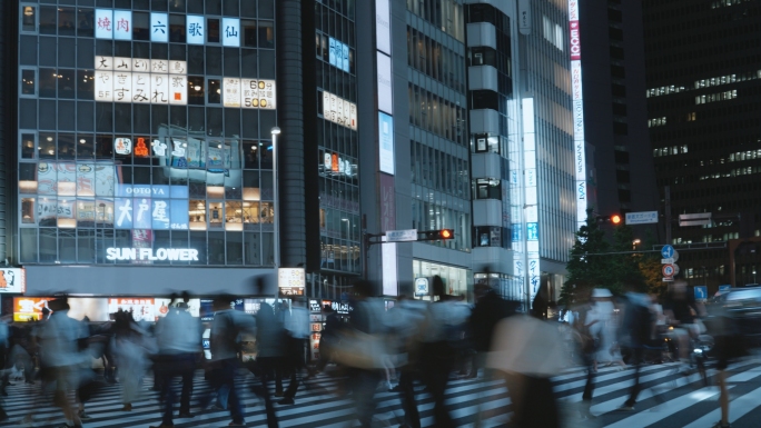 4k-log日本夜景上班族人群过马路-2