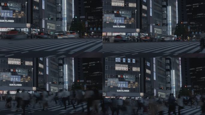 4k-log日本夜景上班族人群过马路-2