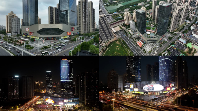 武汉汉阳万科未来中心日景和夜景航拍素材