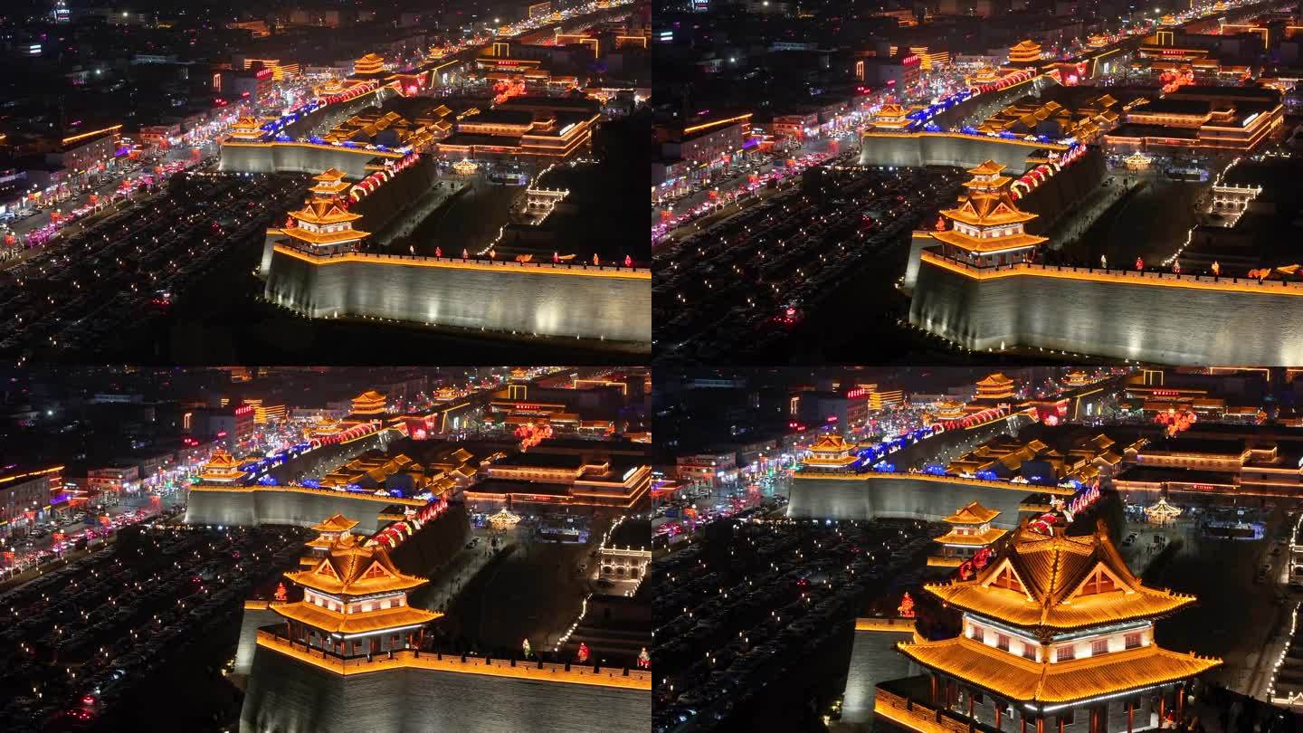 航拍山西忻州古城夜景
