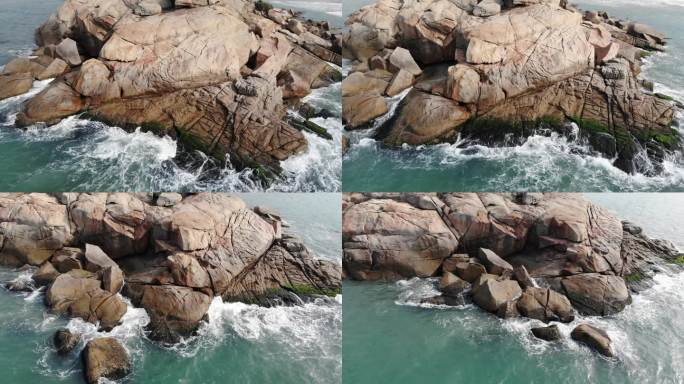海水击打大石头  海浪 航拍 冲击
