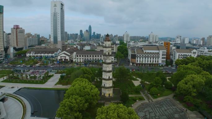 绍兴城市广场大善塔航拍4K