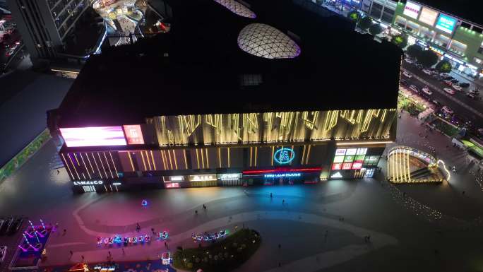 东莞市大朗镇夜景航拍城镇商场商城繁华夜晚